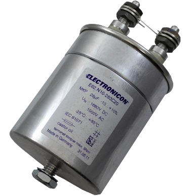 E62.Q32-104C20, 100uF, Heavy Duty AC Film Capacitor ø100 x 320mm, M10x12 terminals with Bushing. C2 Design, 1350VAC/2250VDC E62.Q32-104C20, 100uF, Heavy Duty AC Film Capacitor ø100 x 320mm, M10x12 terminals with Bushing. C2 Design, 1350VAC/2250VDC